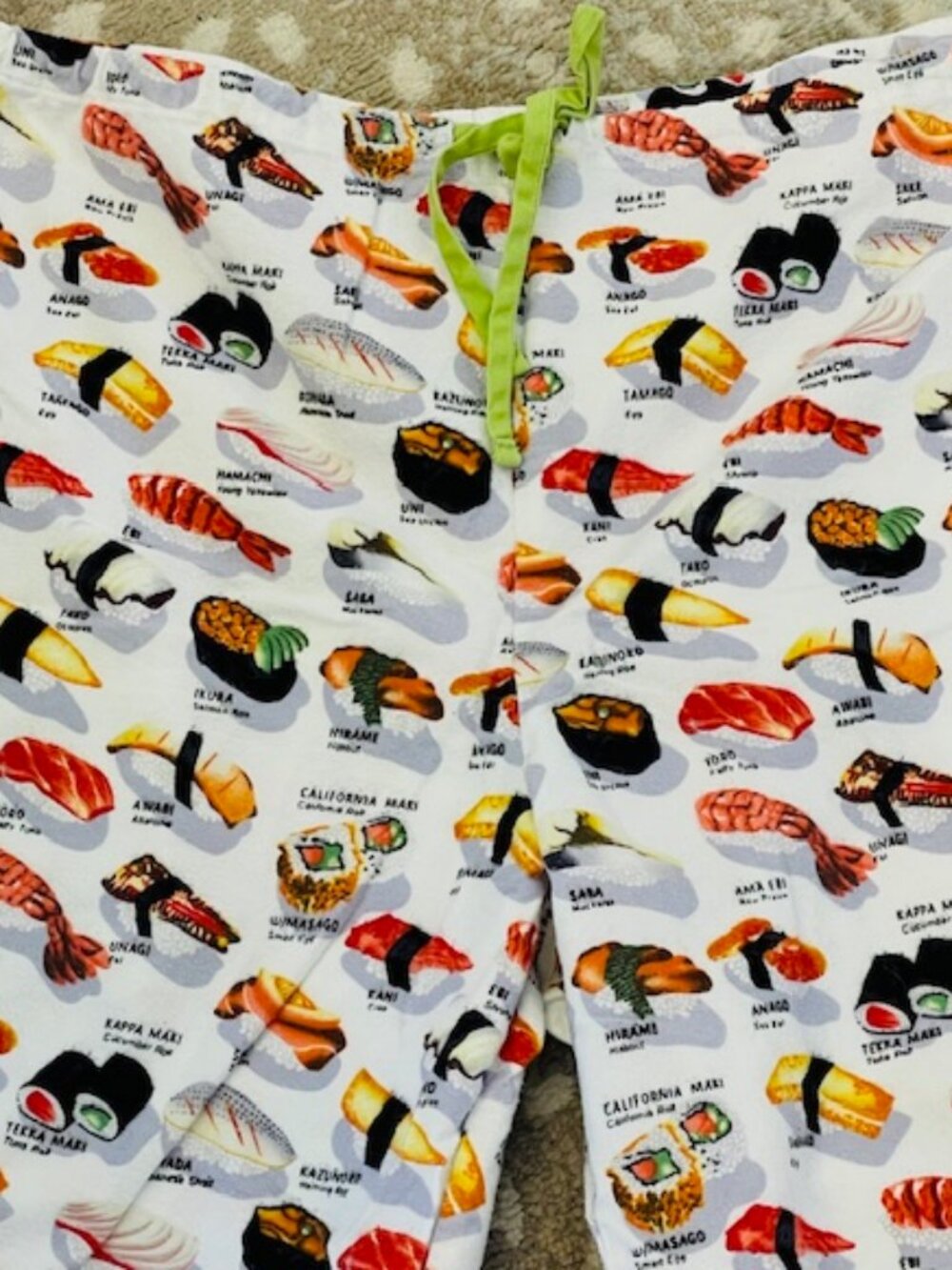 Women’s White Sushi Print Pajama Set - Classic Button-Down flannel 1x - Picture 5 of 8